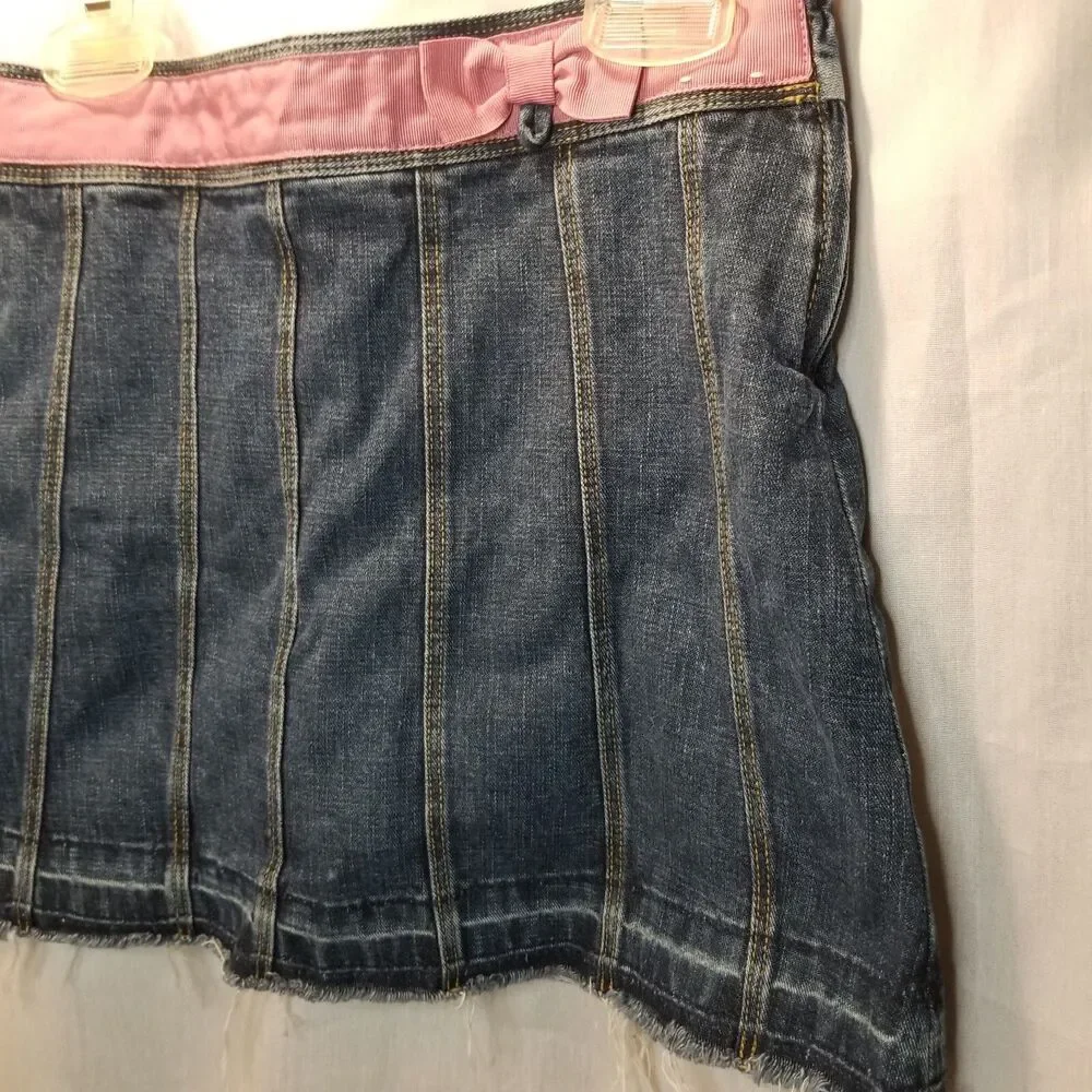 Gymboree Girls Jean Skirt Size 9 Blue Striped Denim Pink Trim Bow Girlcore